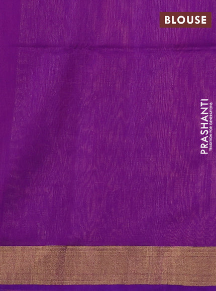 Kora silk cotton saree peach shade and purple with thread & zari woven floral buttas and zari woven border