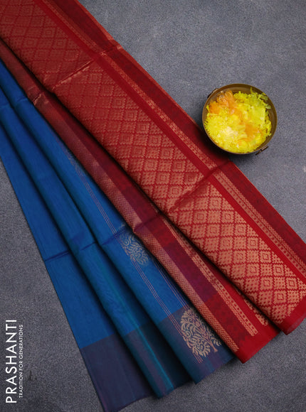 Kora silk cotton saree dual shade of bluish green and reddish pink with allover zari weaves & buttas and zari woven butta border