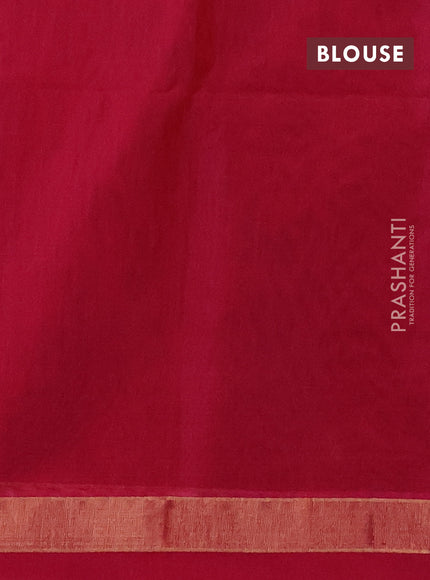 Kora silk cotton saree dark green and pink with zari woven buttas and zari woven border