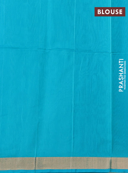 Kora silk cotton saree bluish grey and teal blue with allover silver zari woven buttas and zari woven border