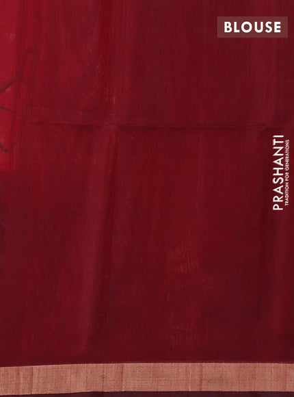 Kora silk cotton saree red and maroon with allover silver zari woven buttas and zari woven border