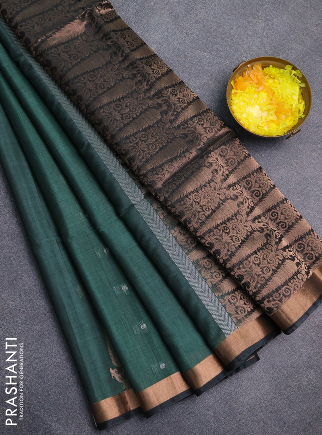 Kora silk cotton saree pastel green and dark grey with allover silver zari woven buttas and zari woven border