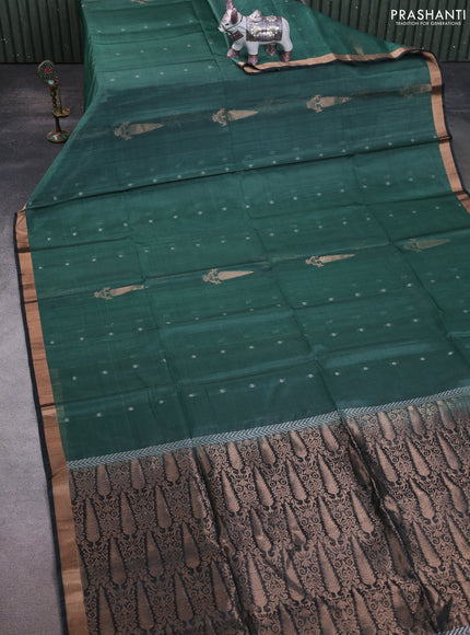 Kora silk cotton saree pastel green and dark grey with allover silver zari woven buttas and zari woven border