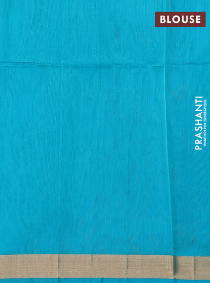 Kora silk cotton saree honey shade and teal blue with allover silver zari woven buttas and zari woven border