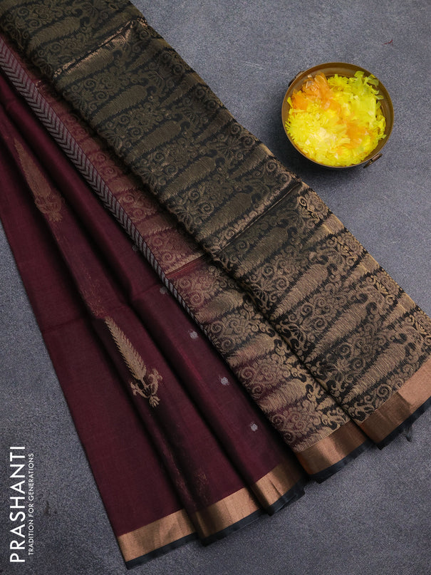 Kora silk cotton saree wine shade and grey with allover zari woven buttas and zari woven border