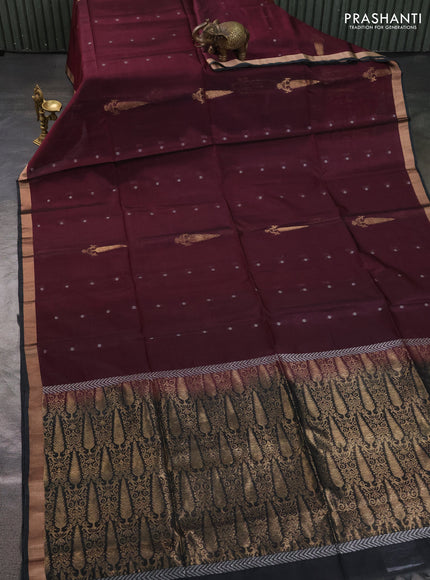 Kora silk cotton saree wine shade and grey with allover zari woven buttas and zari woven border