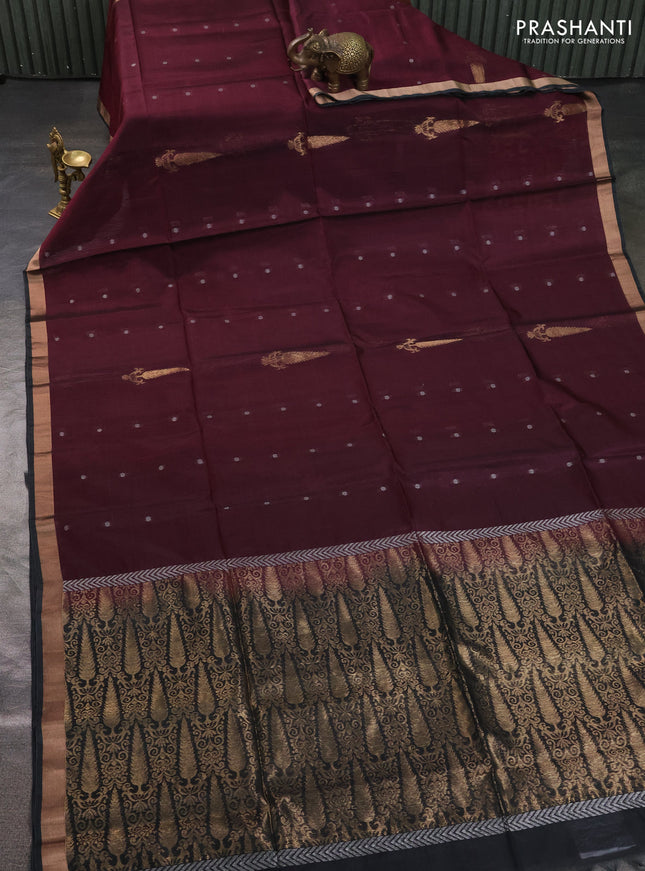 Kora silk cotton saree wine shade and grey with allover zari woven buttas and zari woven border