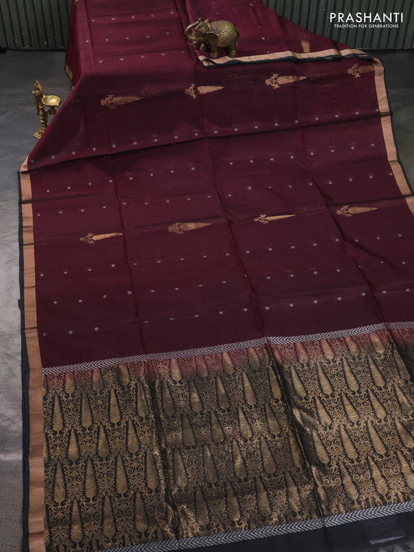 Kora silk cotton saree wine shade and grey with allover zari woven buttas and zari woven border