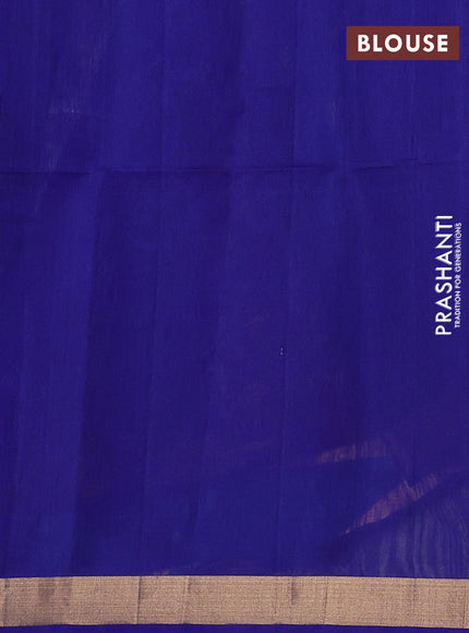Kora silk cotton saree dual shade of bluish green and blue with allover silver zari woven buttas and zari woven border