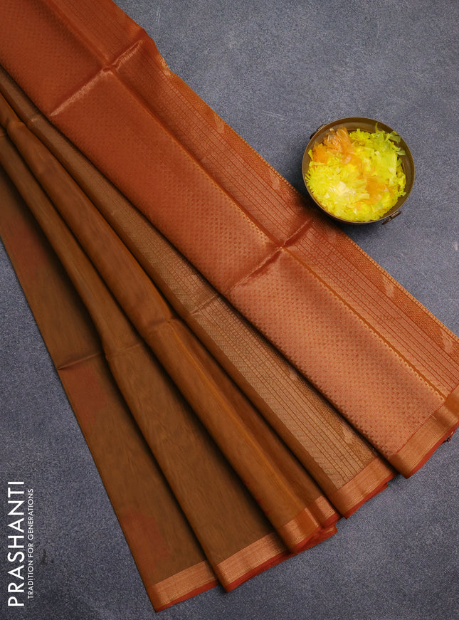 Kora silk cotton saree dark mustard and dual shade of dark mustard with allover zari woven buttas and zari woven border