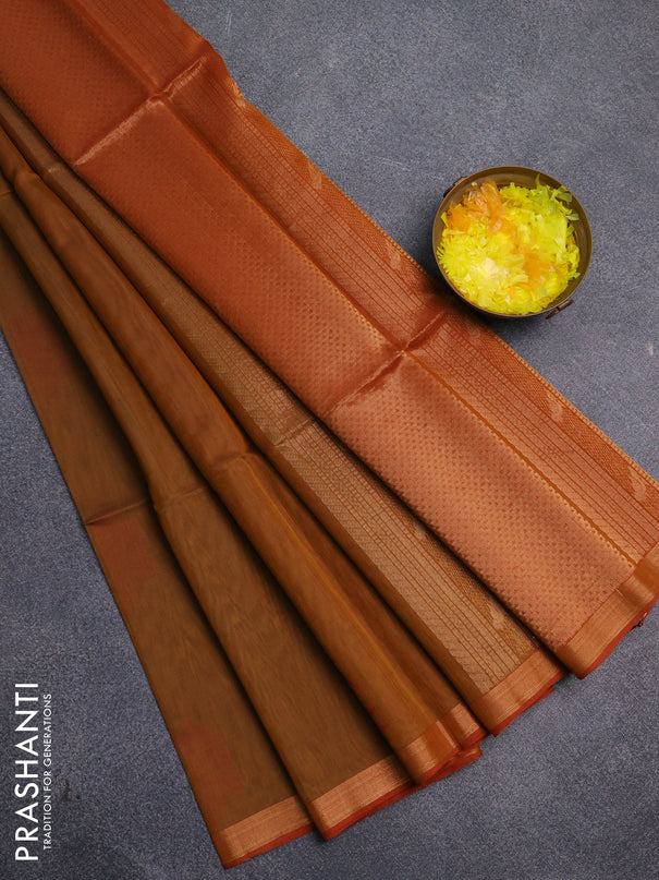 Kora silk cotton saree dark mustard and dual shade of dark mustard with allover zari woven buttas and zari woven border