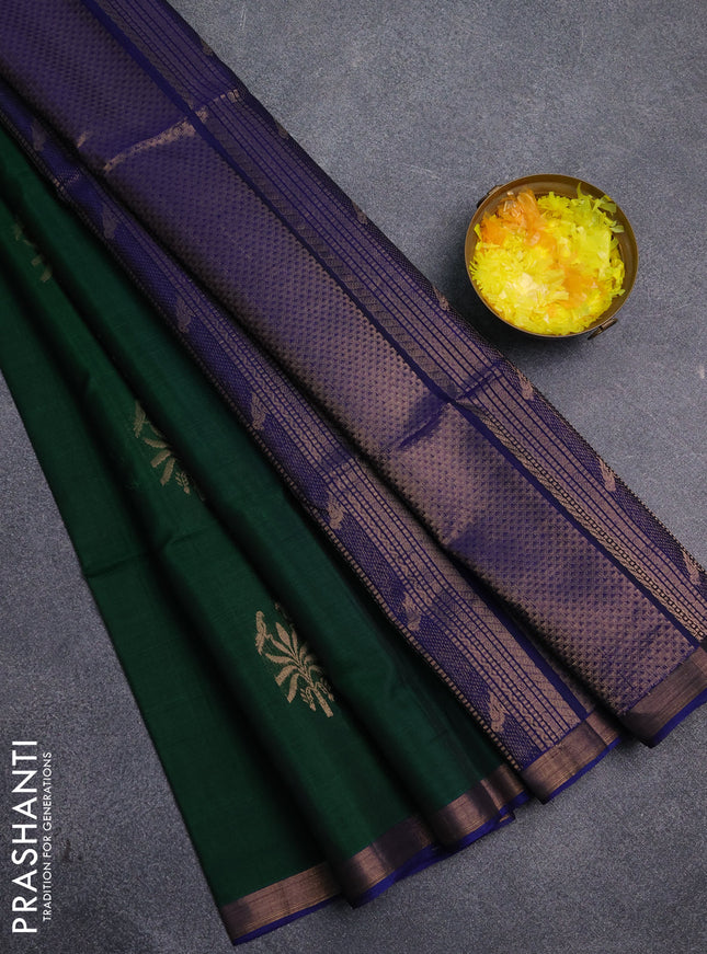 Kora silk cotton saree green and blue with allover zari woven buttas and zari woven border