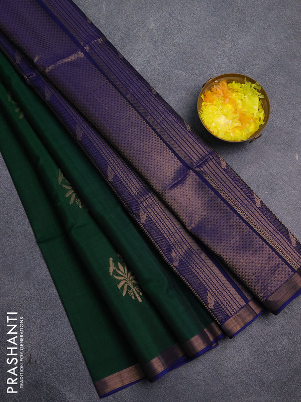 Kora silk cotton saree green and blue with allover zari woven buttas and zari woven border