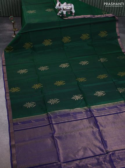 Kora silk cotton saree green and blue with allover zari woven buttas and zari woven border