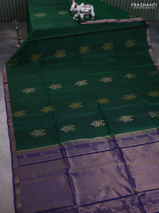 Kora silk cotton saree green and blue with allover zari woven buttas and zari woven border