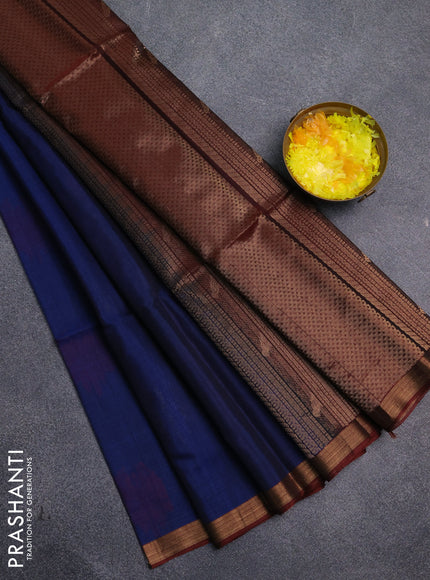 Kora silk cotton saree blue and rust shade with thread & zari woven buttas and zari woven border