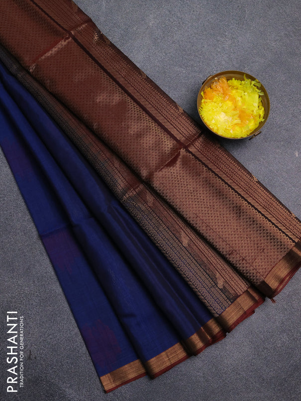 Kora silk cotton saree blue and rust shade with thread & zari woven buttas and zari woven border