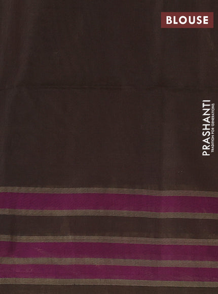Kora silk cotton saree dark olive green and purple with allover zari woven buttas and zari woven border