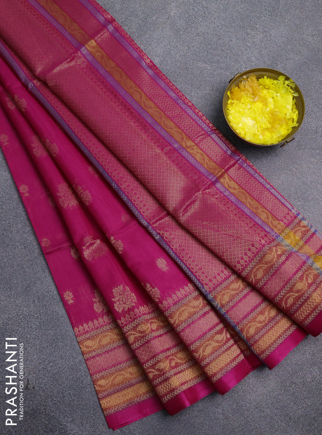 Kora silk cotton saree pink with allover zari woven buttas and zari woven border