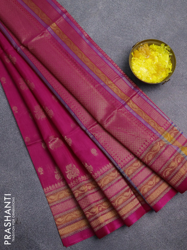 Kora silk cotton saree pink with allover zari woven buttas and zari woven border