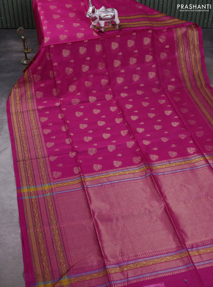 Kora silk cotton saree pink with allover zari woven buttas and zari woven border