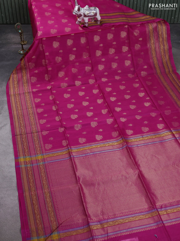 Kora silk cotton saree pink with allover zari woven buttas and zari woven border