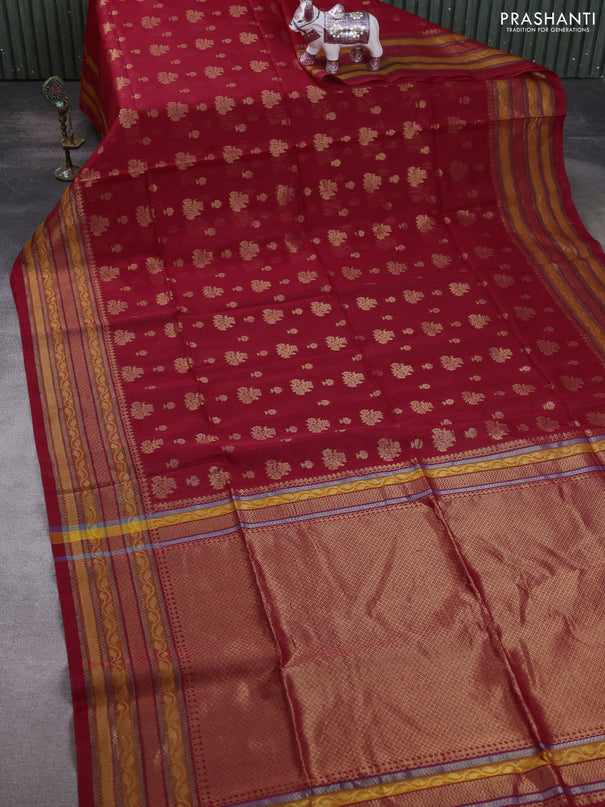 Kora silk cotton saree red with allover zari woven buttas and zari woven border