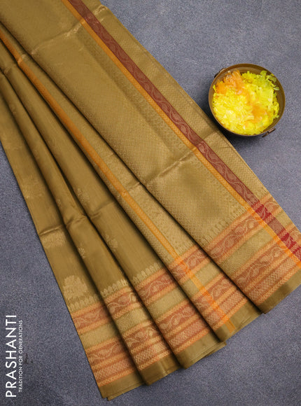 Kora silk cotton saree mustard shade and orange with allover zari woven buttas and zari woven border
