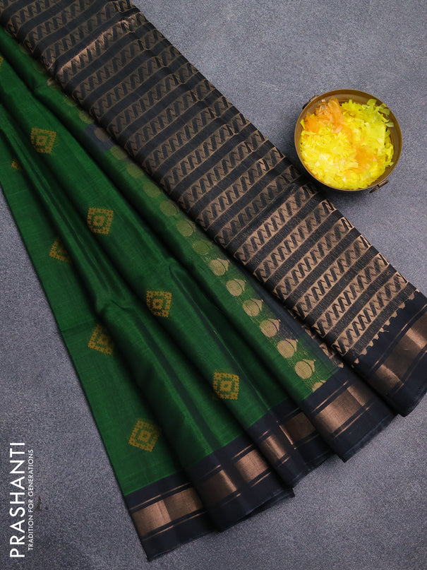 Kora silk cotton saree green and elephant grey with allover zari weaves & thread buttas and zari woven border
