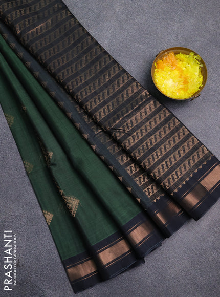 Kora silk cotton saree green shade and elephant grey with allover zari weaves & thread buttas and zari woven border