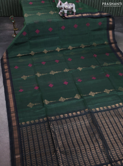 Kora silk cotton saree green shade and elephant grey with allover zari weaves & thread buttas and zari woven border