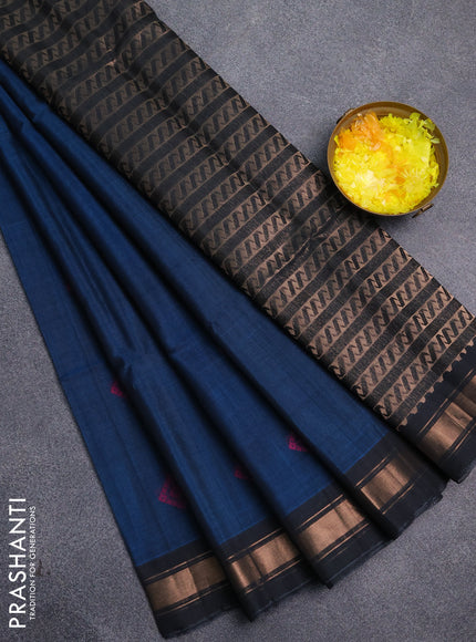 Kora silk cotton saree peacock blue and elephant grey with allover zari weaves & thread buttas and zari woven border
