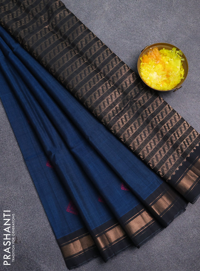 Kora silk cotton saree peacock blue and elephant grey with allover zari weaves & thread buttas and zari woven border