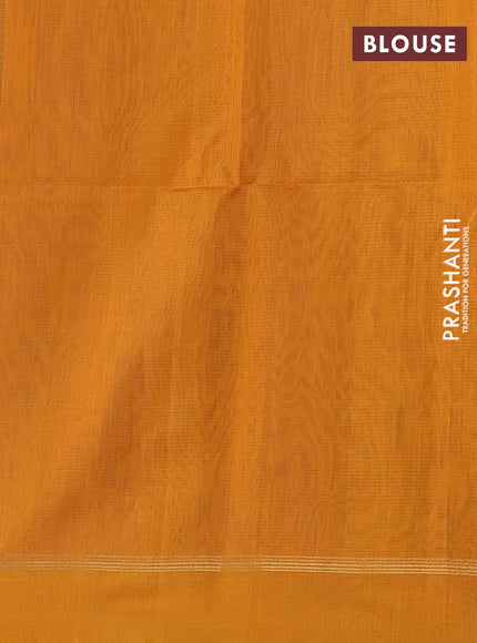 Kora silk cotton saree royal blue and mustard yellow with thread & zari woven buttas and zari woven simple border