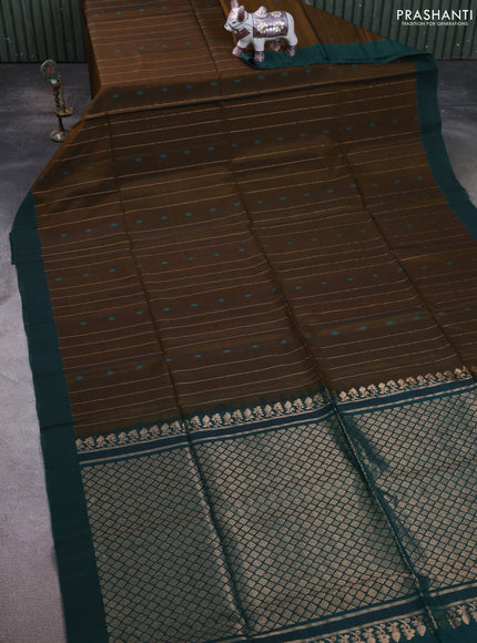 Kora silk cotton saree dark olive green and peacock green with allover zari weaves & thread woven buttas and zari woven border