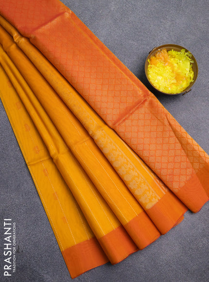 Kora silk cotton saree mango yellow and dual shade of pink with allover zari weaves & thread woven buttas and zari woven border