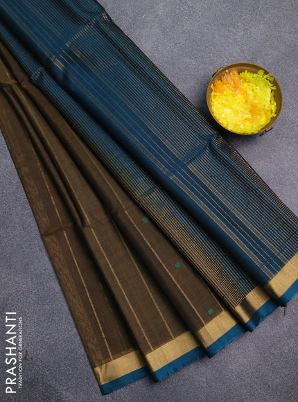 Kora silk cotton saree military green and peacock green with allover zari weaves & thread woven buttas and zari woven border