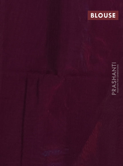 Kora silk cotton saree olive green and magenta pink with thread weaves & buttas and simple border