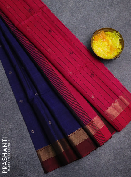 Kora silk cotton saree blue and pink with thread & zari woven buttas and zari woven simple border
