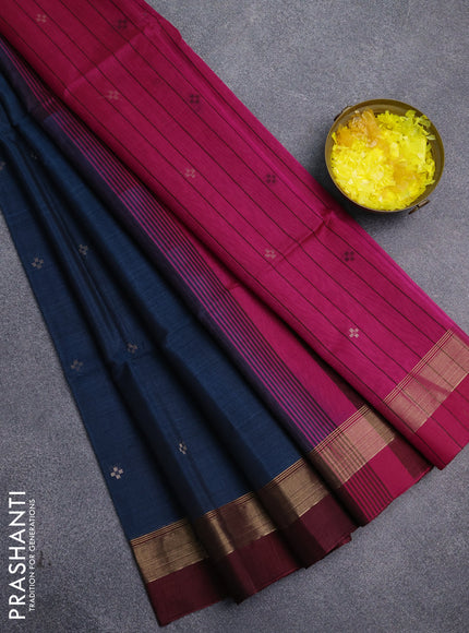 Kora silk cotton saree peacock blue and pink with thread & zari woven buttas and zari woven simple border