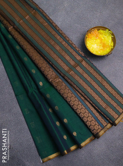 Kora silk cotton saree dual shade of green and dual shade of dark mustard with thread & zari woven buttas and zari woven piping border