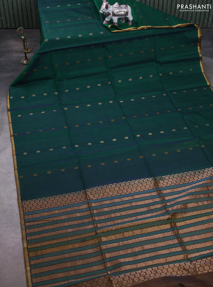 Kora silk cotton saree dual shade of green and dual shade of dark mustard with thread & zari woven buttas and zari woven piping border