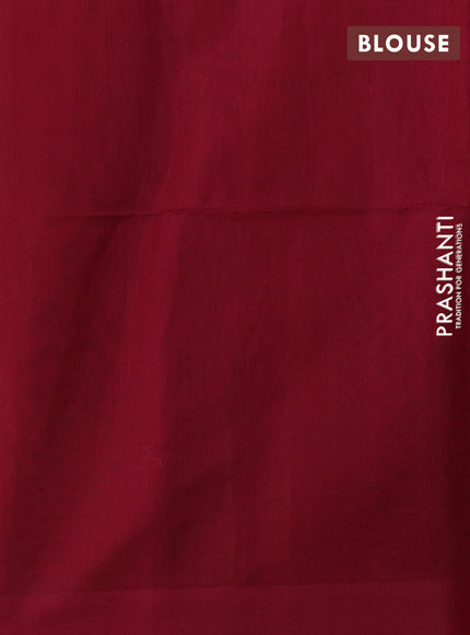 Kora silk cotton saree sap green and maroon with thread woven buttas and simple border
