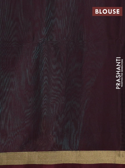 Kora silk cotton saree teal green shade and deep maroon with thread & zari woven buttas and zari woven border