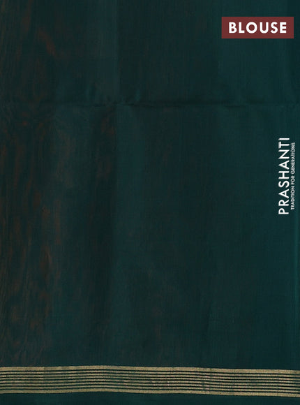 Kora silk cotton saree orange and bottle green with thread & zari woven buttas and zari woven border