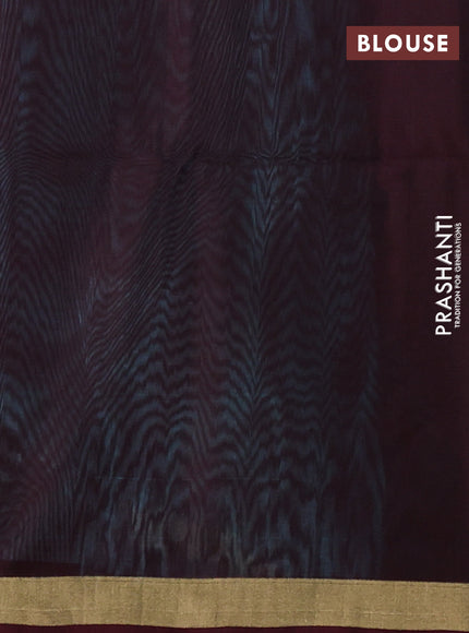 Kora silk cotton saree teal blue and deep maroon with thread & zari woven buttas and zari woven border