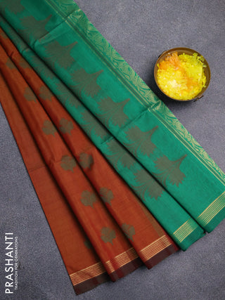 Kora silk cotton saree dual shade of dark mustard and green with thread & zari woven buttas and zari woven border