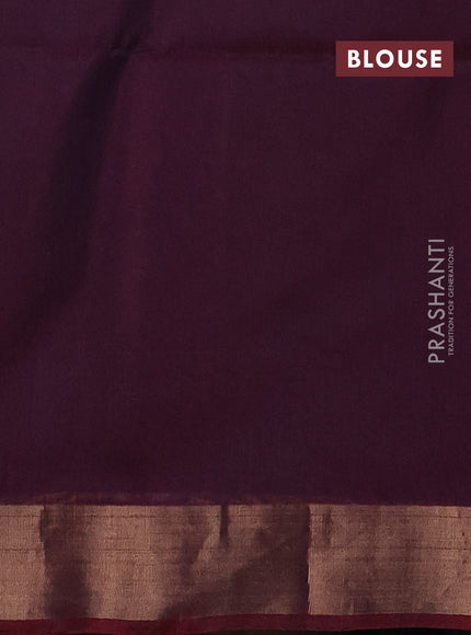 Kora silk cotton saree green and maroon with allover silver zari woven buttas and zari woven border