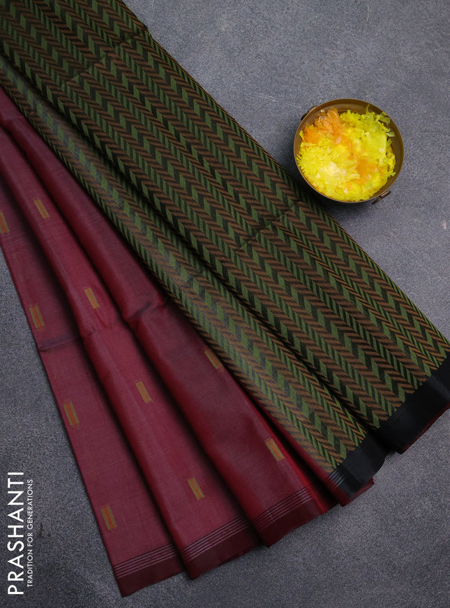 Kora silk cotton saree dual shade of pastel maroon and black with thread woven buttas and simple border