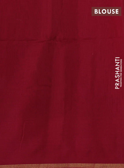 Kora silk cotton saree mehendi green and maroon with thread & zari woven buttas and woven butta border